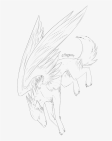 Free Winged Wolf By - Line Art, HD Png Download, Transparent PNG