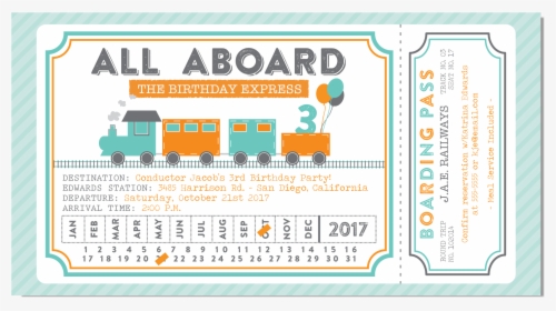 Train Ticket Birthday Invitation Turquoise, HD Png Download, Transparent PNG