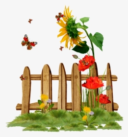 Gardener Clipart Gardening - Flowers With Fence Clip Art, HD Png Download, Transparent PNG