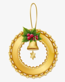 Christmas Gold Wreath With Bell Png Ornament - Christmas Gold Wreath Png, Transparent Png, Transparent PNG