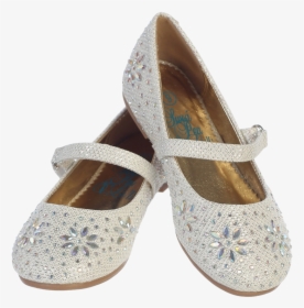 Ivory Glitter Girls Dress Shoes With Iridescent Beading - Ballet Flat, HD Png Download, Transparent PNG