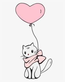 Cat And Balloon - Cat Line Drawing, HD Png Download, Transparent PNG