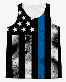 Tattered Thin Blue Line American Flag All Over Print - Active Tank, HD Png Download, Transparent PNG