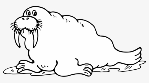 Cute Walrus Png Black And White Free - Walrus Clipart Black And White, Transparent Png, Transparent PNG
