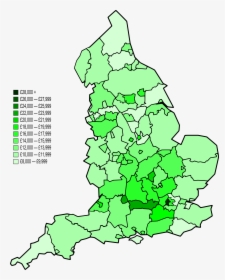 Map Of Nuts 3 Areas In England By Gva Per Capita - Gdp Per Capita Uk Map, HD Png Download, Transparent PNG