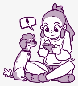 Rin Using A Phone With Her Dog - Drawing, HD Png Download, Transparent PNG