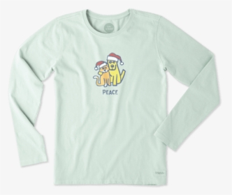 Women S Peace Cat Dog Long Sleeve Crusher Tee - Long-sleeved T-shirt, HD Png Download, Transparent PNG