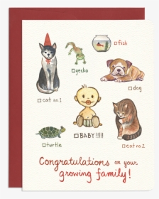 Cat Dog Baby - Greeting Card, HD Png Download, Transparent PNG