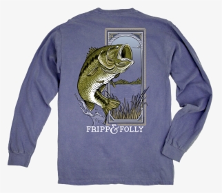 Large Mouth Bass Long Sleeve Tee In Blue Jean By Fripp - Fripp White Large Mouth Bass Long Sleeve Tee, HD Png Download, Transparent PNG