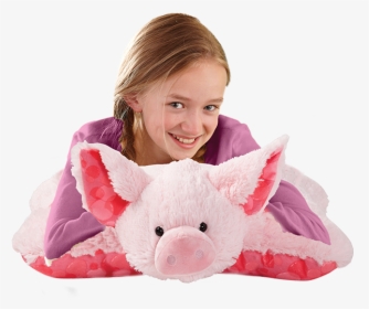 Sweet Scented Bubble Gum Piggy Pillow Pet With Girl - Stuffed Toy, HD Png Download, Transparent PNG