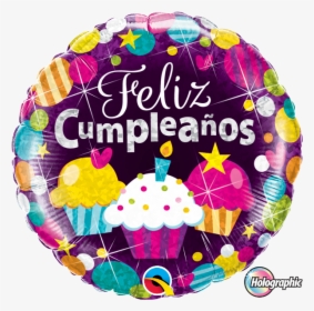 Globo Metalizado 18″ Feliz Cumpleaños Cupcakes Holografico - Feliz Cumpleaños Balloon, HD Png Download, Transparent PNG