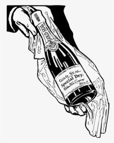 Presenting The Champagne Clip Arts - Vintage Champagne Bottle Draw Moet, HD Png Download, Transparent PNG