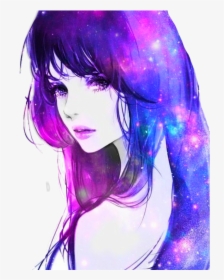 #girl #anime #galaxy #stars #women #purple, HD Png Download, Transparent PNG