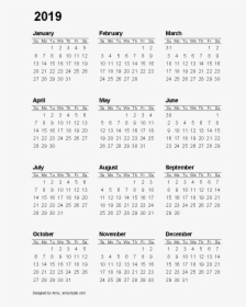 2019 Calendar Png Picture - One Page 2019 Printable Calendar Free, Transparent Png, Transparent PNG