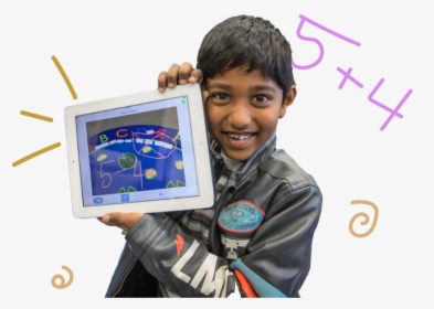 Student Proudly Holding Up Ipad With Work - Child, HD Png Download, Transparent PNG