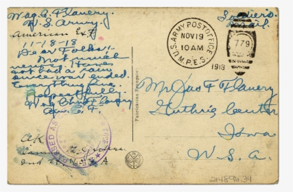 Postcard Mailed From France, World War I - Postcard From World War 1, HD Png Download, Transparent PNG