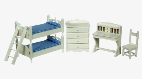 1 Inch Scale Dollhouse Bunk Beds Set With Blue Bedding - Drawer, HD Png Download, Transparent PNG