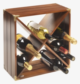 12 Bottle Dark Wood Retro Wine Rack Cube - Wine Rack, HD Png Download, Transparent PNG