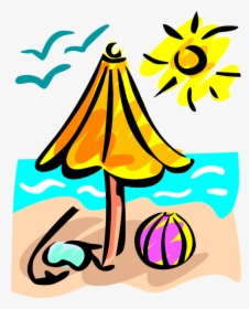 Vector Illustration Of Beach With Umbrella, Beach Ball - Summer Break, HD Png Download, Transparent PNG