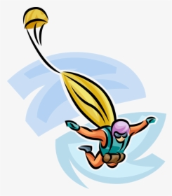 Vector Illustration Of Skydiver Jumps From Plane In - Cartoon Opening Parachute, HD Png Download, Transparent PNG