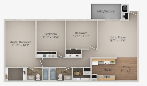0 For The Three Bedroom/two Bath Floor Plan - Floor Plan, HD Png Download, Transparent PNG