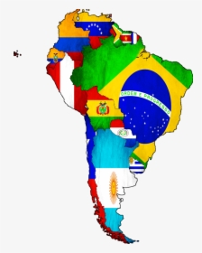 Clip Art Bandeiras America Do Sul - South America Continent With Flags, HD Png Download, Transparent PNG