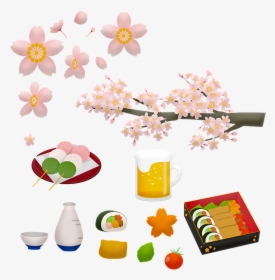 Japanese Food, Sushi, Beer, Sake, Mochi, Sakura - 4 月 植物 イラスト, HD Png Download, Transparent PNG