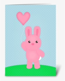 Cute Pink Bunny Greeting Card - Cartoon, HD Png Download, Transparent PNG