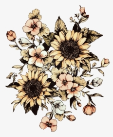 Transparent Vintage Sunflower Clipart - Sunflower Drawing Black And White, HD Png Download, Transparent PNG