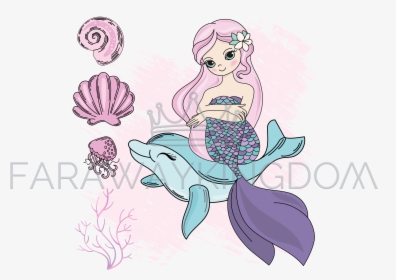 Purple Cartoon Mermaid And Dolphin, HD Png Download, Transparent PNG