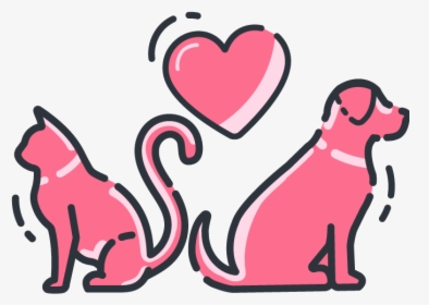 A Cat And Dog Back To Back With A Heart Floating Above - Cat And Dog Back To Back, HD Png Download, Transparent PNG