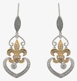 18k White & Yellow Gold Diamond Fleur De Lis Earrings, HD Png Download, Transparent PNG