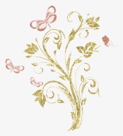 Art,flower,pattern,wall Sticker - Transparent Gold Butterfly Png, Png Download, Transparent PNG
