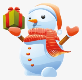 3d Cute Snowman Vector Art Png - Snowman With Gift Png, Transparent Png, Transparent PNG