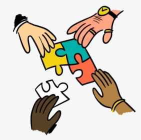 4 Hands Putting Together Puzzle Pieces - Hands Putting Puzzle Pieces Together, HD Png Download, Transparent PNG