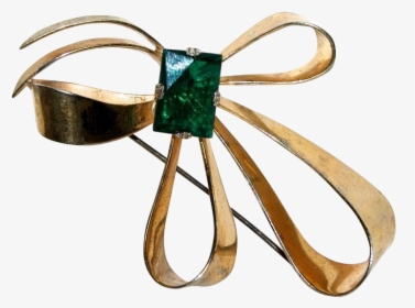 Sterling Silver Bow Brooch W/ Green Glass Stone From - Crystal, HD Png Download, Transparent PNG