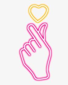 #neon #glow #kpop #heart #pink #hand #freetoedit #mimi - Kpop Hand Heart Png, Transparent Png, Transparent PNG