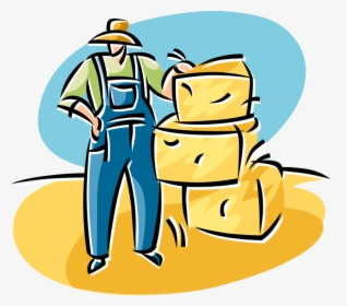 Vector Illustration Of Farmer With Bales Of Harvested - Cartoon, HD Png Download, Transparent PNG