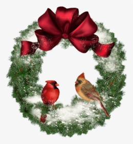 Christmas Wreath With Birds - Christmas Wreath With Cardinals, HD Png Download, Transparent PNG