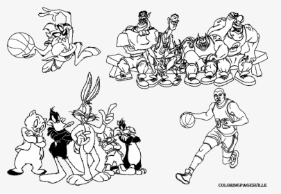 Space Jam Free Coloring Pages Clip Art Transparent - Looney Tunes Basketball Coloring Pages, HD Png Download, Transparent PNG