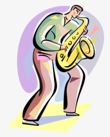 Vector Illustration Of Saxophonist Musician Plays Saxophone - Illustration, HD Png Download, Transparent PNG