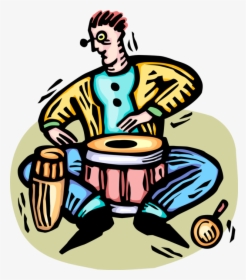 Vector Illustration Of Musician Plays Bongo Drums Musical, HD Png Download, Transparent PNG