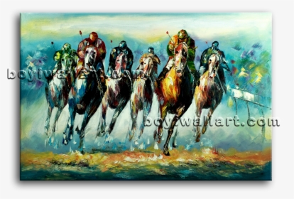 Hand Painted Landscape Tree Flower Oil Painting - Famous Horse Race Painting, HD Png Download, Transparent PNG