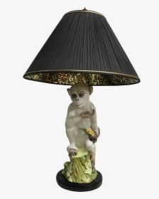 Monkey Majolica Table Lamp With Black & Gold Shade - Lampshade, HD Png Download, Transparent PNG