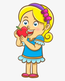 Apple Girl Cartoon Transprent Png Free Download - Girl Eating Apple Clipart, Transparent Png, Transparent PNG