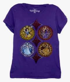 A Purple T-shirt With Four Mosaics Of Snow White, Cinderella, - Active Shirt, HD Png Download, Transparent PNG
