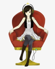 Music Anime Girl - Cartoon Girl Sitting In A Chair, HD Png Download, Transparent PNG