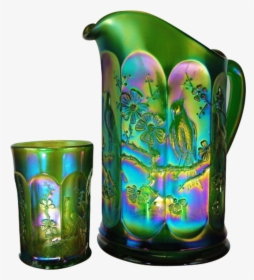 Northwood Singing Birds Emerald Green Water Pitcher - Carnival Glass Aster Tumblers, HD Png Download, Transparent PNG