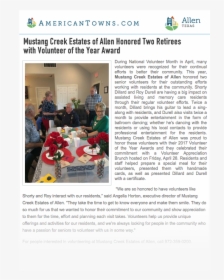 Mustang Creek Estates Of Allen Honored Two Retirees - Brochure, HD Png Download, Transparent PNG
