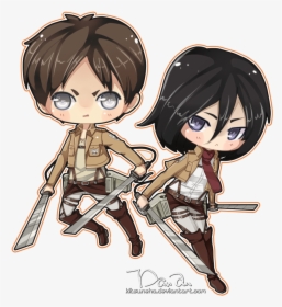 Kawaii Mikasa And Eren^^ - Kawaii Eren And Mikasa, HD Png Download, Transparent PNG